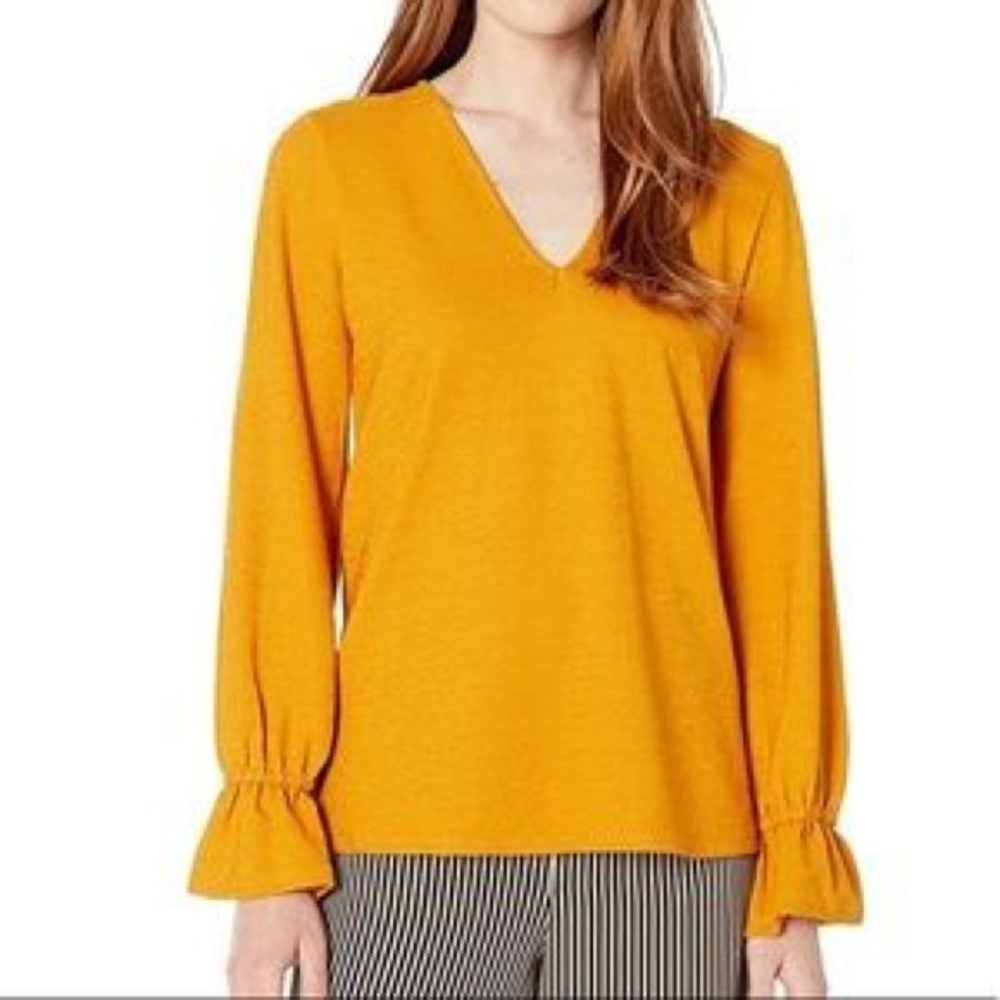 Michael Kors Marigold Mustard V Neck Bell Sleeve Top | Small‎